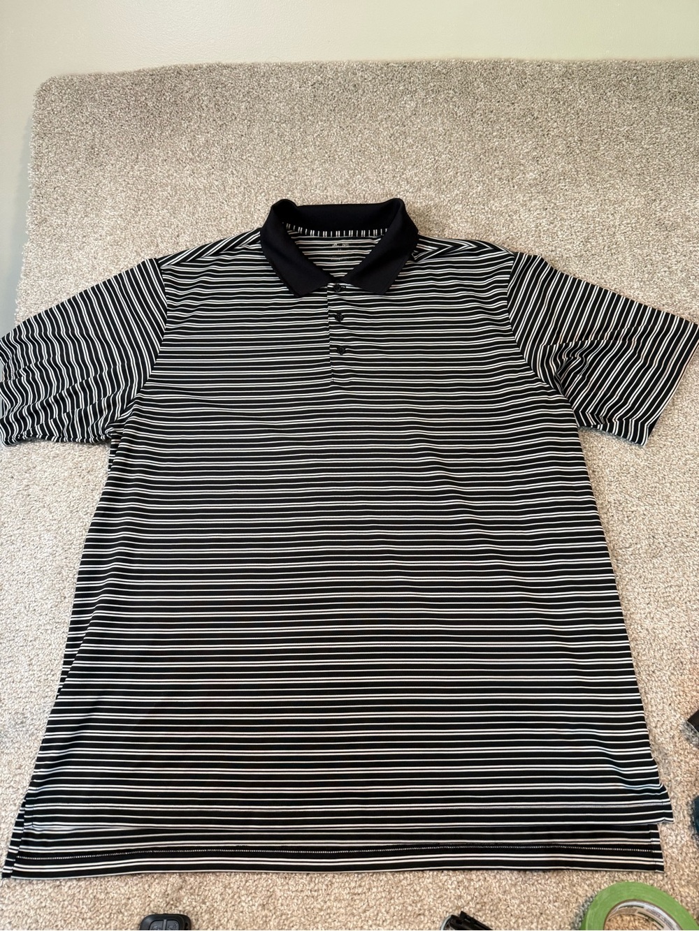 adidas Men's Black and White Striped Polo
